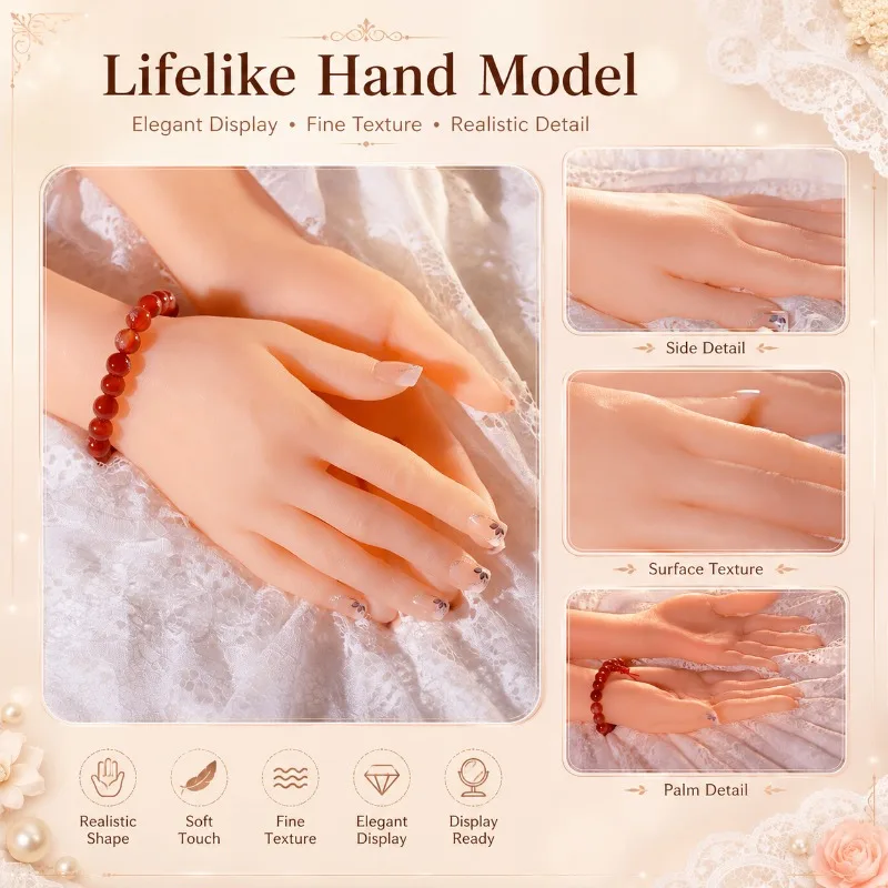 

Skin-Like Texture Silicone Tpe Female Hand Model Mannequin Finger Nail Train Hand for Manicure DIY Salon Art Jewelry Display Ns