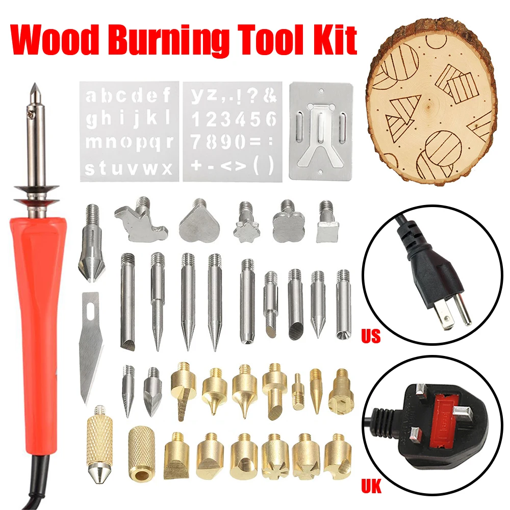 New 37pcs Wood Burning Pen Kit Professional Wood Burning Tool with Soldering DIY Creative Tools 30W 110V-120V Wood Burner