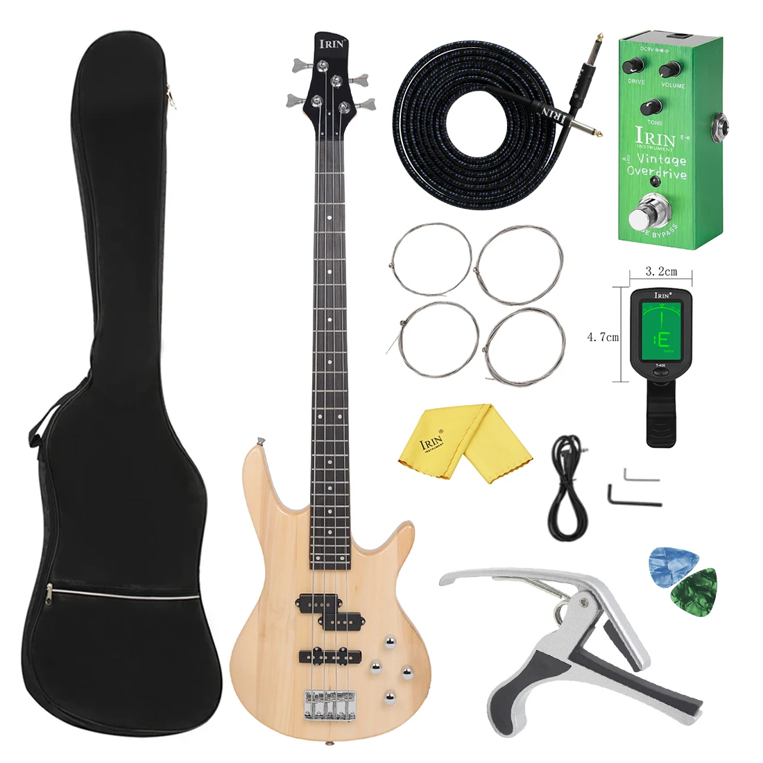 

IRIN Electric Bass Guitar Wood Color Basswood Body Maple Neck Guitar 4 Strings Guitarra with Bag Tuner Effect Pedal Capo Pick