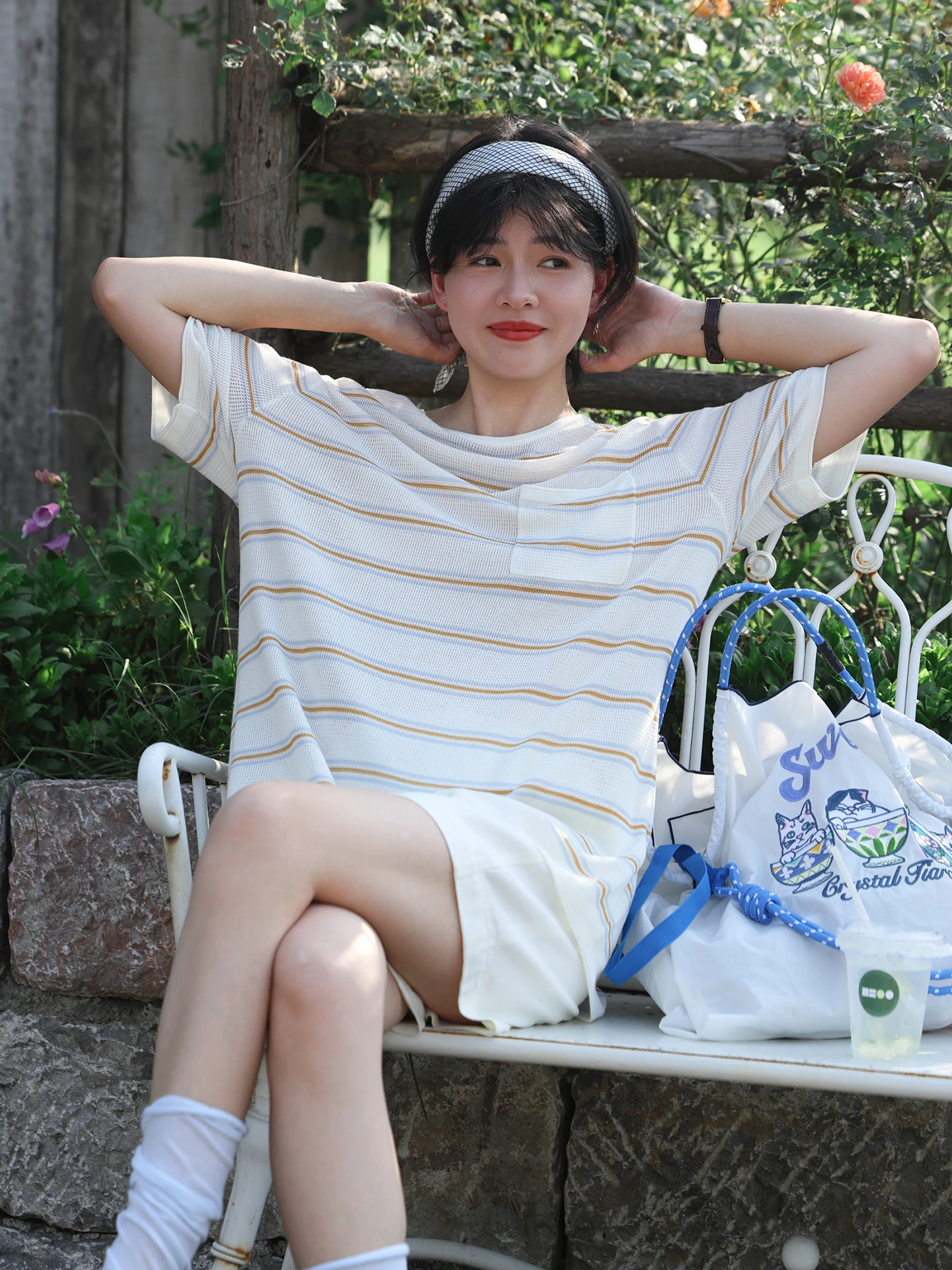 

Женская трикотажная футболка WeTHEE: дышащая, освежающая, летняя, свободного кроя, в полоску, повседневный стиль, круглый вырез, короткий рукав