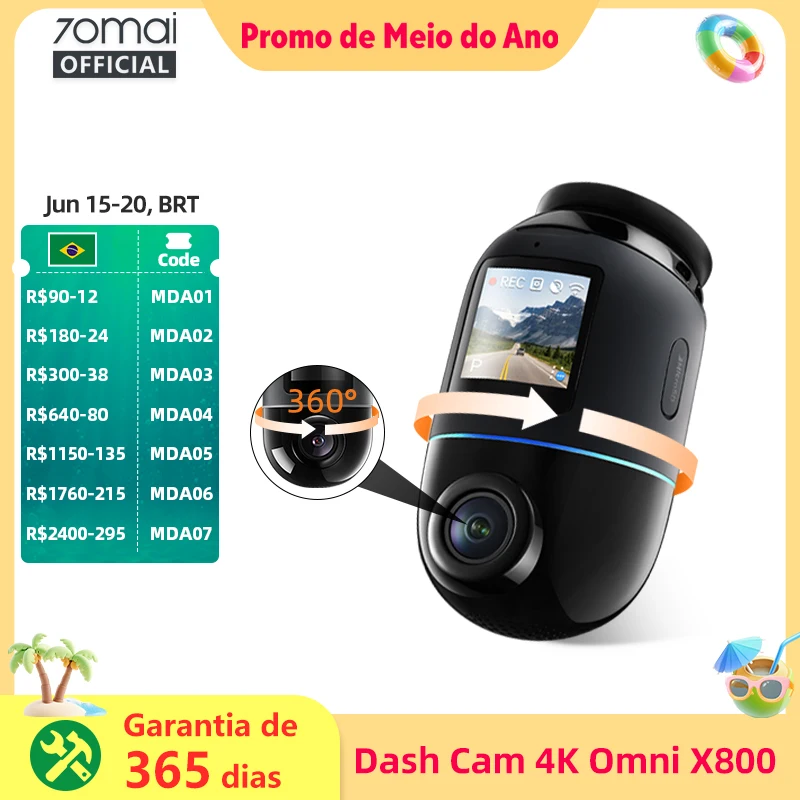 70mai Dash Cam 4K Omni X800-2 definido com módulo 4G UP04 supercapacitor 360 °   Controle remoto giratório de alerta em tempo real 70mai 4K X800