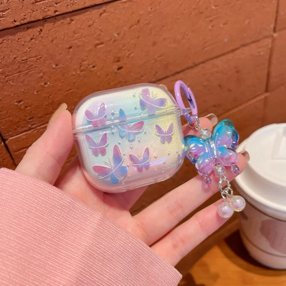 Lovely Butterfly Flower Earphone Case For AirPods 4 3 2 1 Silicone Soft Cover With Keyring Protective Case For AirPods Pro 2