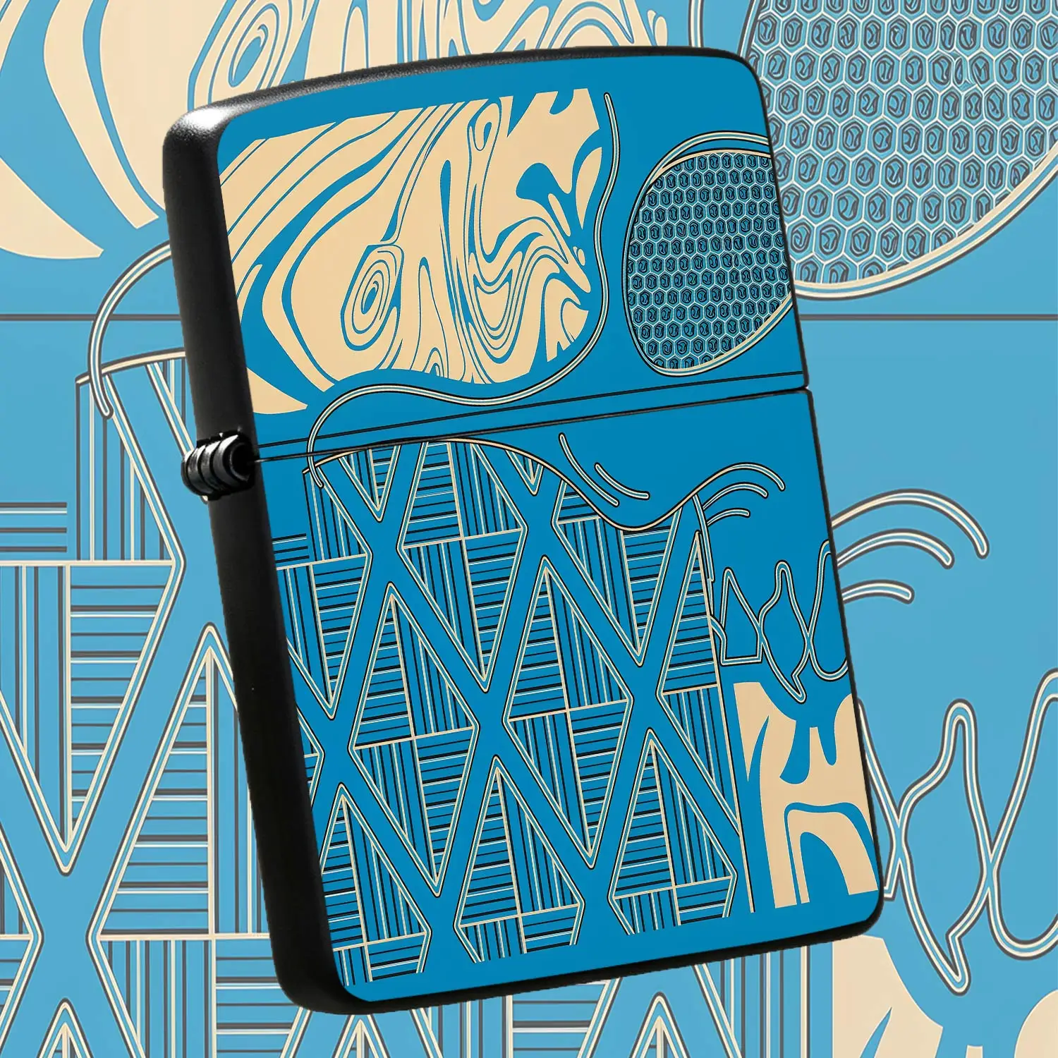 Creative Fluid Art Rhombus Pattern Lighter Stylish Blue Beige Art Style PORTABLE Ignition Accessory Daily Carry Practical Item For Travel Festival Gift Versatile Delicate Trendy Piece Suitable For All Scenarios A Humorous And Interesting Li