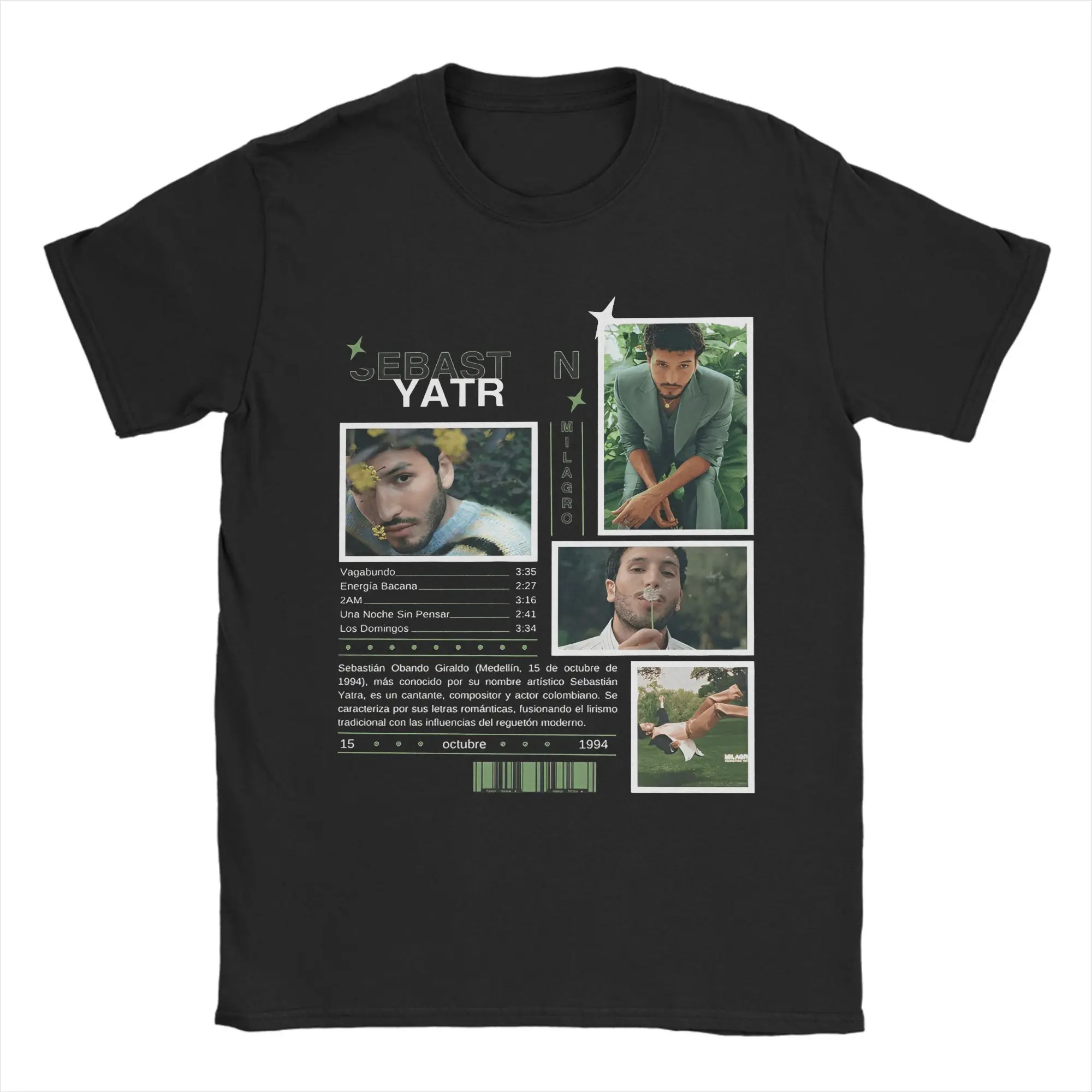 

Футболка из 100% хлопка Singer Sebastian Yatra Album 2025 Tour для мужчин, летние футболки с круглым вырезом в стиле Харадзюку, топы больших размеров