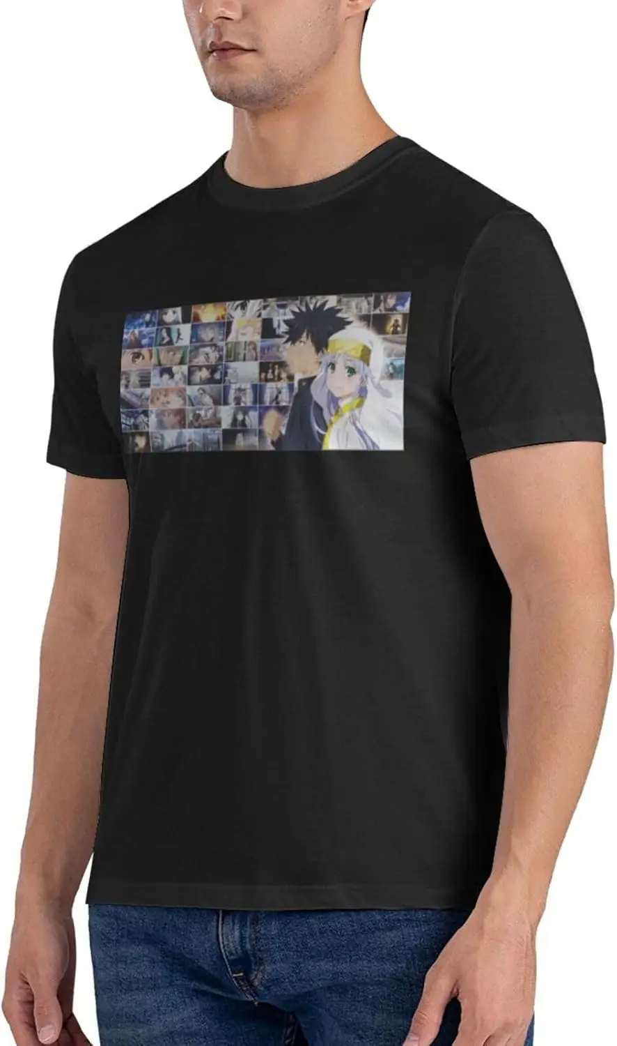 A Certain Anime Magical and Index Men's Pure Short Sleeve Crew Neck Unisex Classic Casual Sport T-Shirt Black