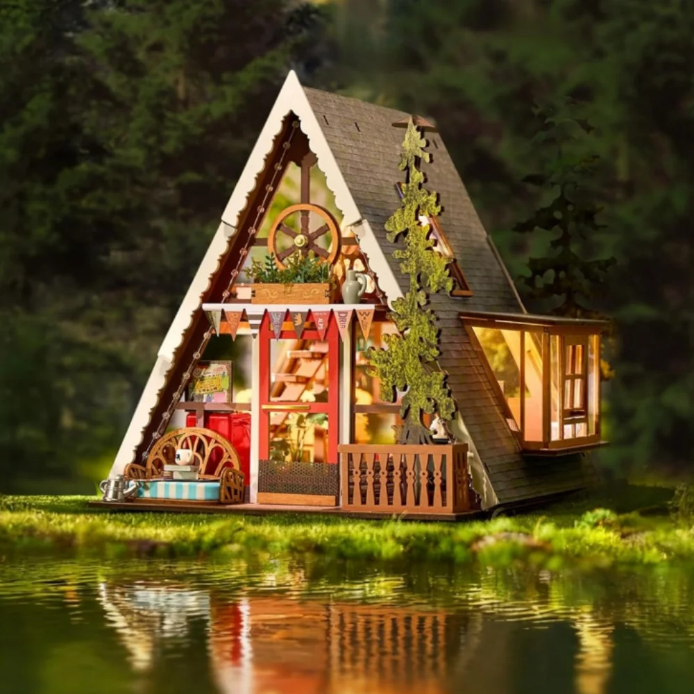 Robotime Rolife A-Frame Cabina Diy Kit de casa en miniatura Casa de muñecas de madera a partir de 14 años Decoración del hogar Regalos para mujeres y hombres