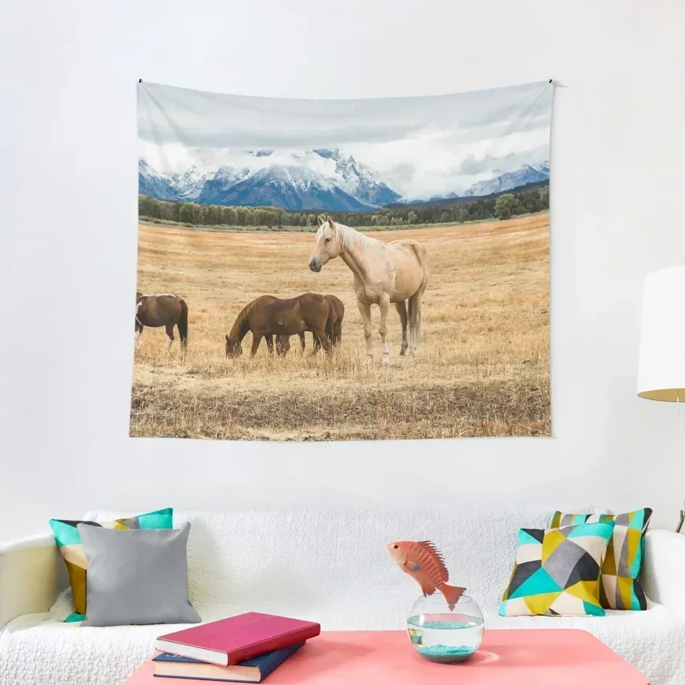 

Mountain Horse - Palomino Horse on Autumn Day in Grand Teton National Park Tapestry Decoration Pictures Room Wall Tapestry
