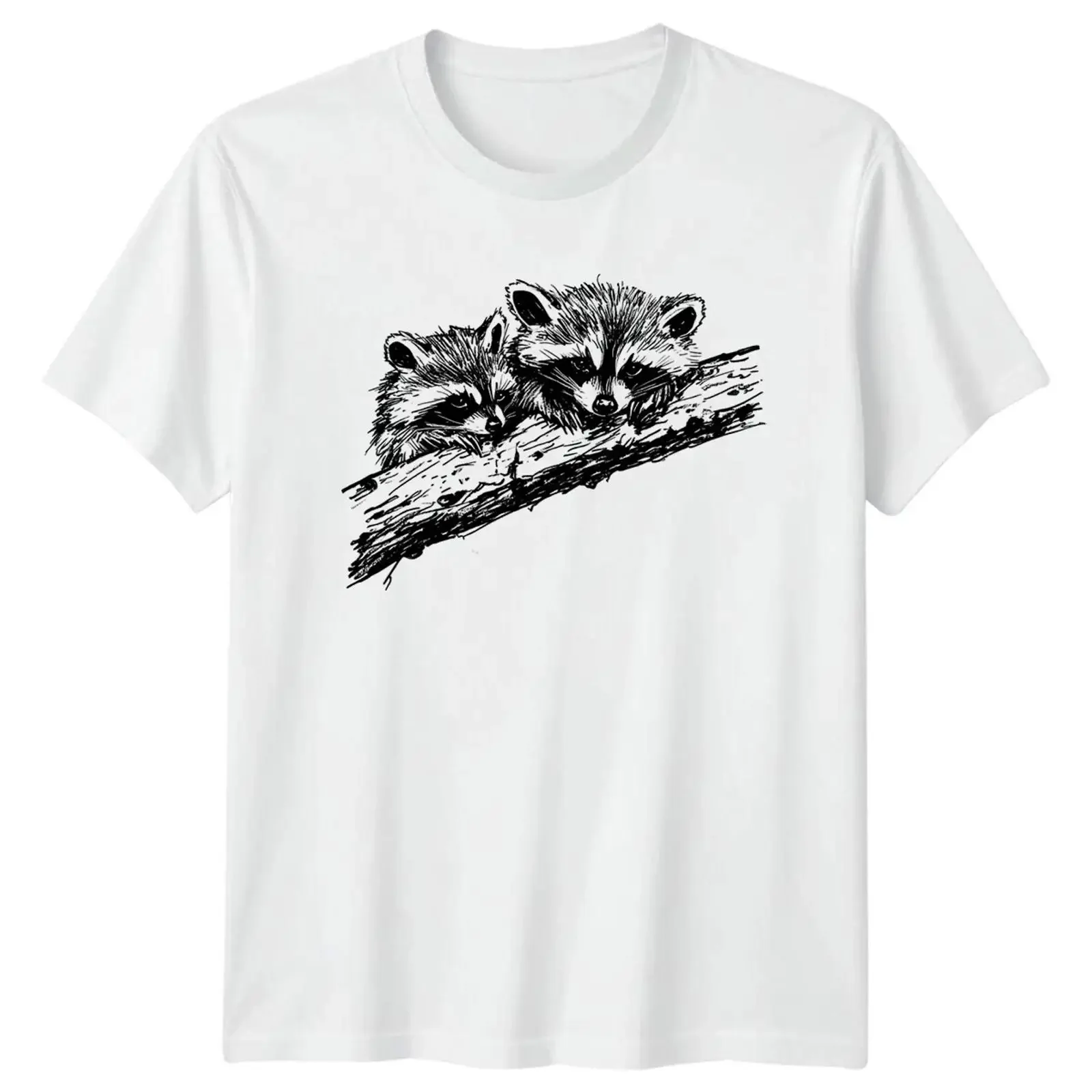 Zwei Waschbären auf Ast Wildtiere Tiere Herren T Shirt Damen Grafik vintage Washed Comfortable fashion Versatile
