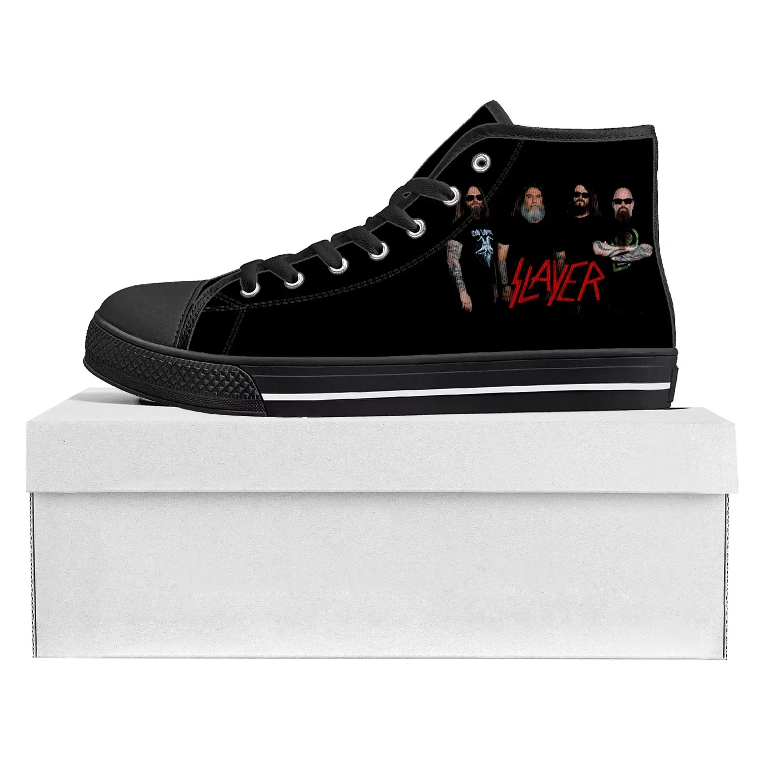 Slayer Heavy Metal Rock Band High Top High Quality Sneakers Mens Womens Teenager Canvas Sneaker Casual Couple Shoes Custom Shoe