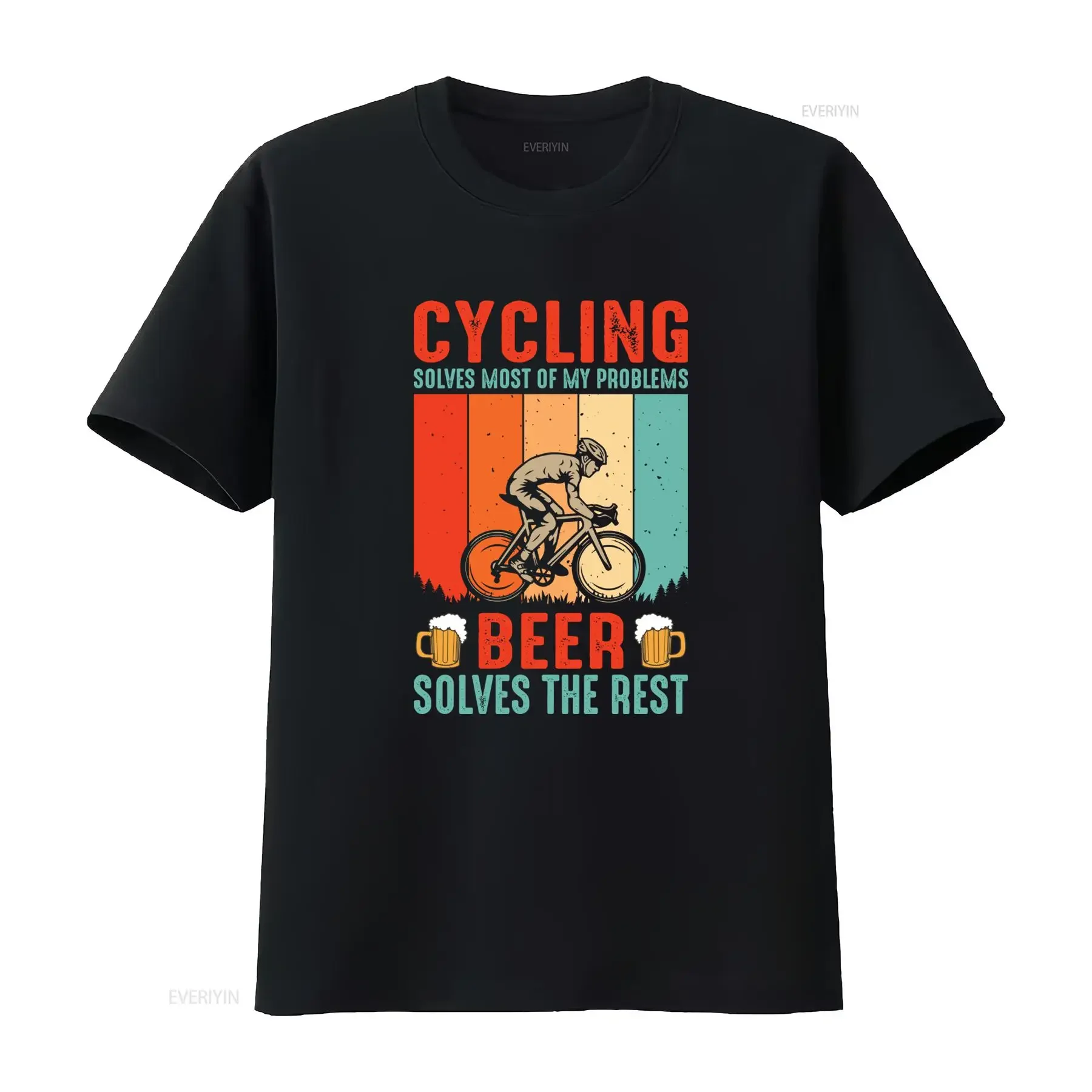 Cycling Solves Most Problems Beer Rest Funny Cyclist Bicycle MTB Bike Mens T Shirt 100 Cotton vintage Washed homme Stretched