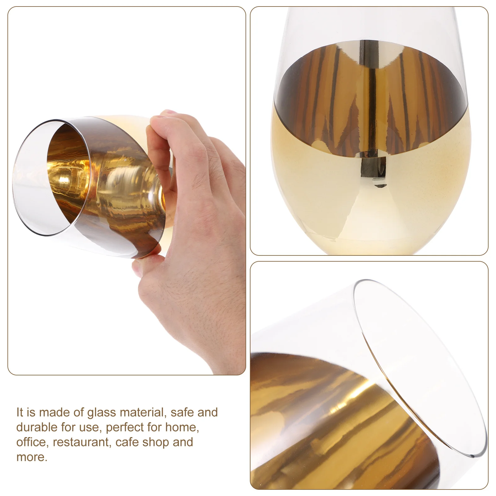 

Electroplated Stemless Wine Glass Clear Whiskey Cup Perfect Capacity Comfortable Grip for Home Office Party Red White Wine