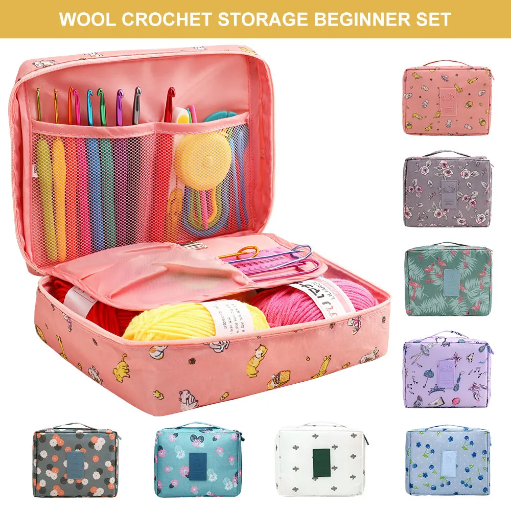 59Pcs/Set Crochet Set DIY Beginner Crochet Hook Kit With Storage Bag Material Pack Portable Sewing Knitting and Storage Tools