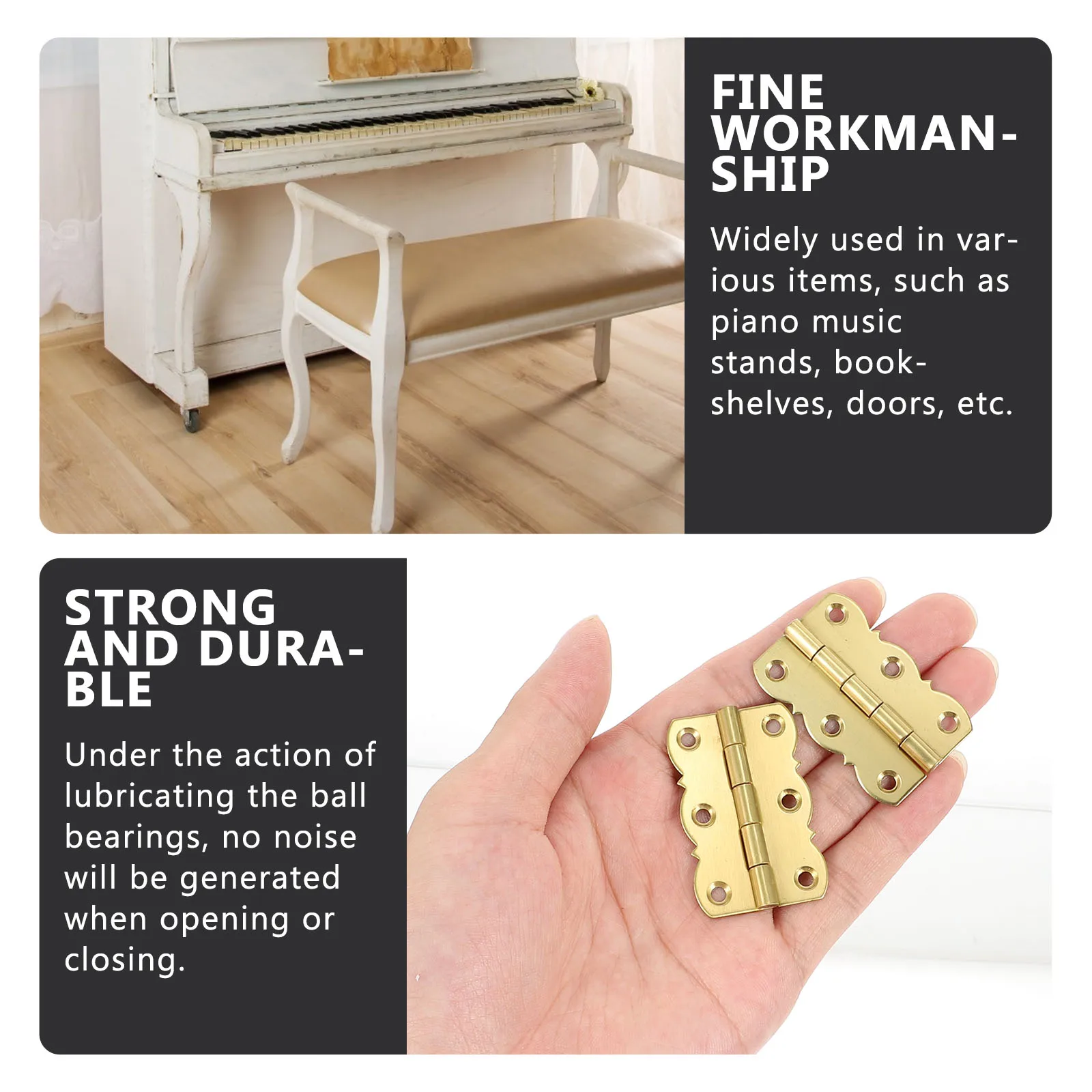 

2Pcs Piano Music Stand Hinges Brass Hinges for Bookshelf Cabinet Door Folding Flips Musical Instrument Accessories Golden