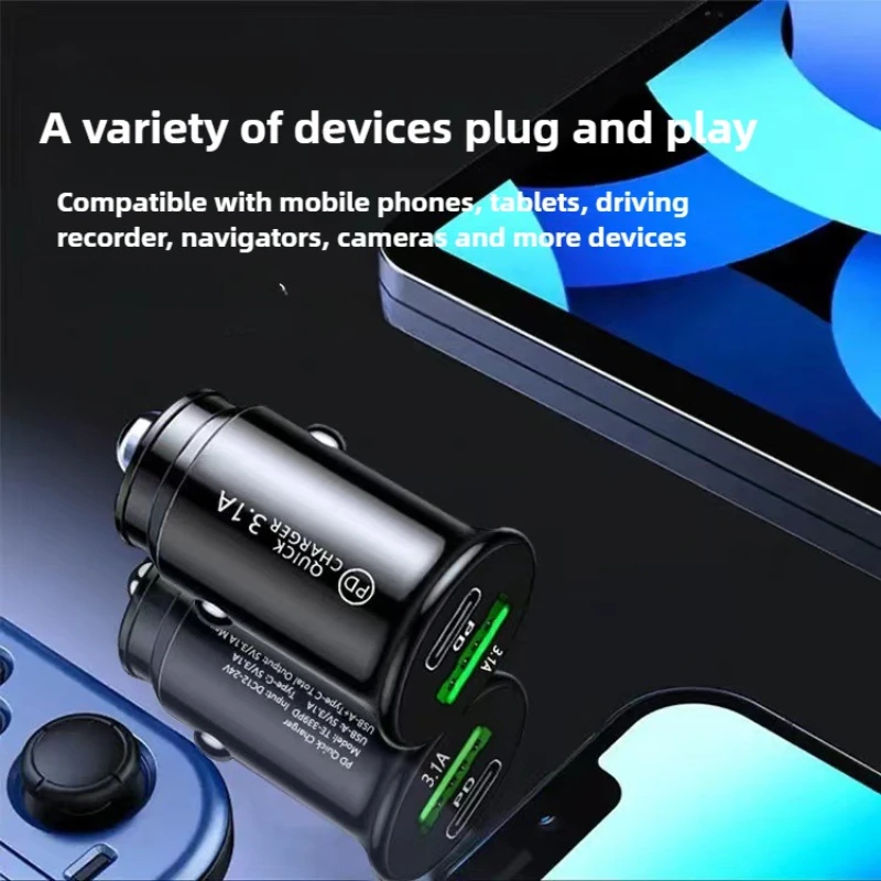 15W 3.1A Mini PD QC Fast Charging Car Charger USB C Car Phone Charger Adapter For Xiaomi Samsung Huawei