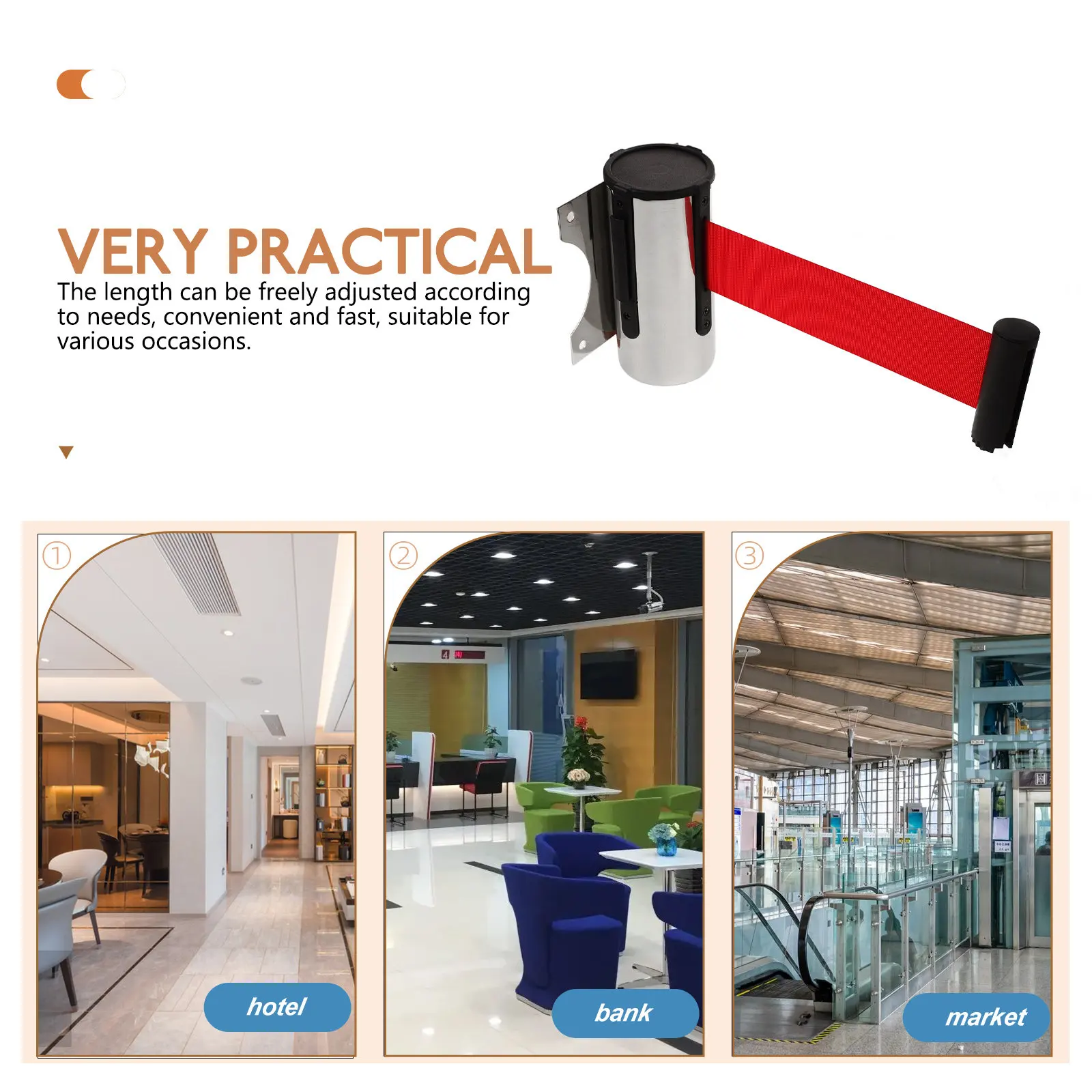 Cinta Retrátil para Controle de Multidões, Design Versátil e Elegante, Ajuste Fácil de Comprimento, Apelo Visual para Festas e Filas
