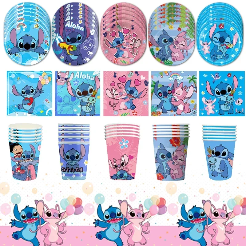 

Disney Lilo and Stitch Birthday Party Decoration Girl Boy Disposable Tableware Paper Cup Candy Bag Plate Tablecloth Supplies Kit