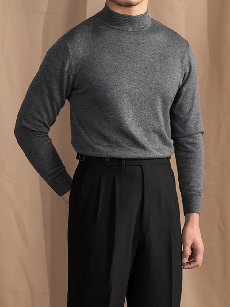 High-End Skin-Friendly Wool Blended Mock Neck Sweater All-Matching Warm Bottoming Sweater Trendy Men