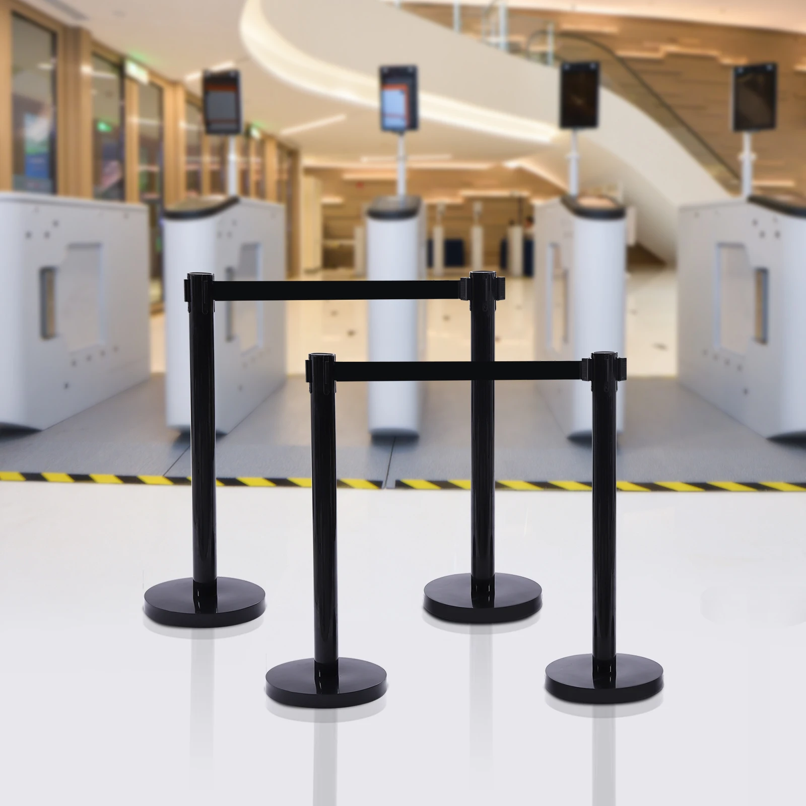 

Crowd Control Stanchion, Set of 4 Pieces Stanchion Set, Stanchion Set with 6.6 ft/2m Black Retractable BeltEasy Connect Assembly