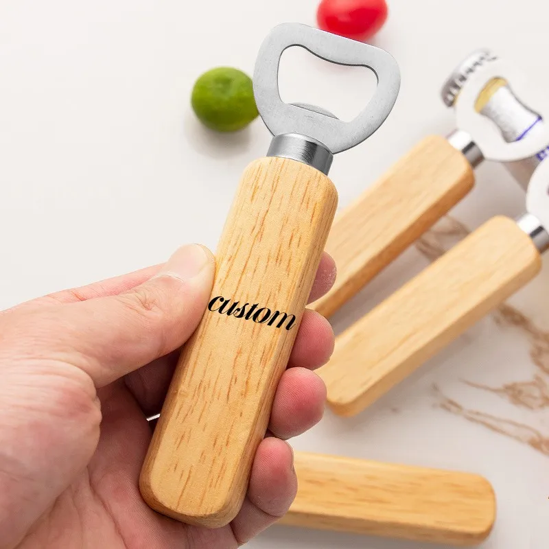 

1PCS Customize Wooden Bottle Opener Beer Can Stainless Steel Opener Personalized Household Kitchen Bar Tools for Home Gadgets