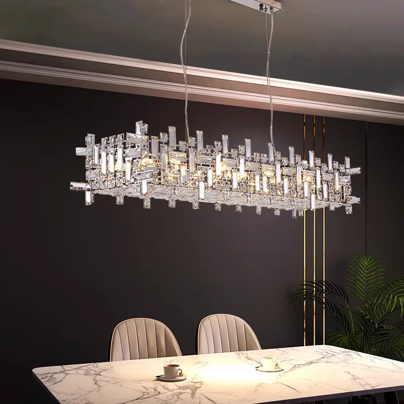 Italian Square Rectangle Restaurant Crystal Chandeliers For Living Room Chrome Lustre Designer Bedroom Home Decor Lamp Fixtures view 4