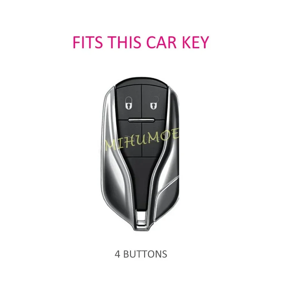Alloy + Leather Car Key Case Cover Shell Fob For Maserati Ghibli Levante Quattroporte 2017 2018 2019 2020 2021 2022 2023 2024