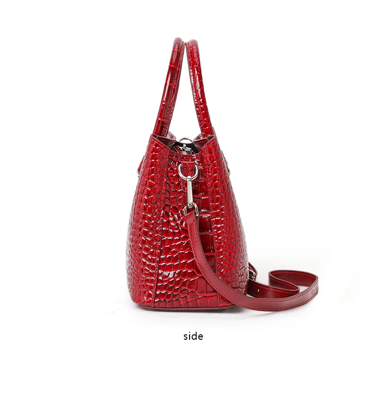 Echte Rindsleder-Handtasche mit Krokodilmuster für Damen, Glänzende Leder-Tragetasche, Tragbare Umhängetasche mit Mehreren Taschen für Pendlerinnen – Detail 9