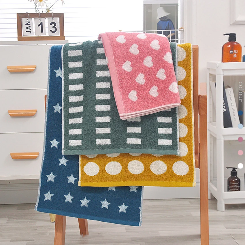 Retro havlu nokta yıldız çizgili kalp desen yumuşak pamuk yüz havlu banyo çocuklar yetişkinler için süper emici kalın el havluları
