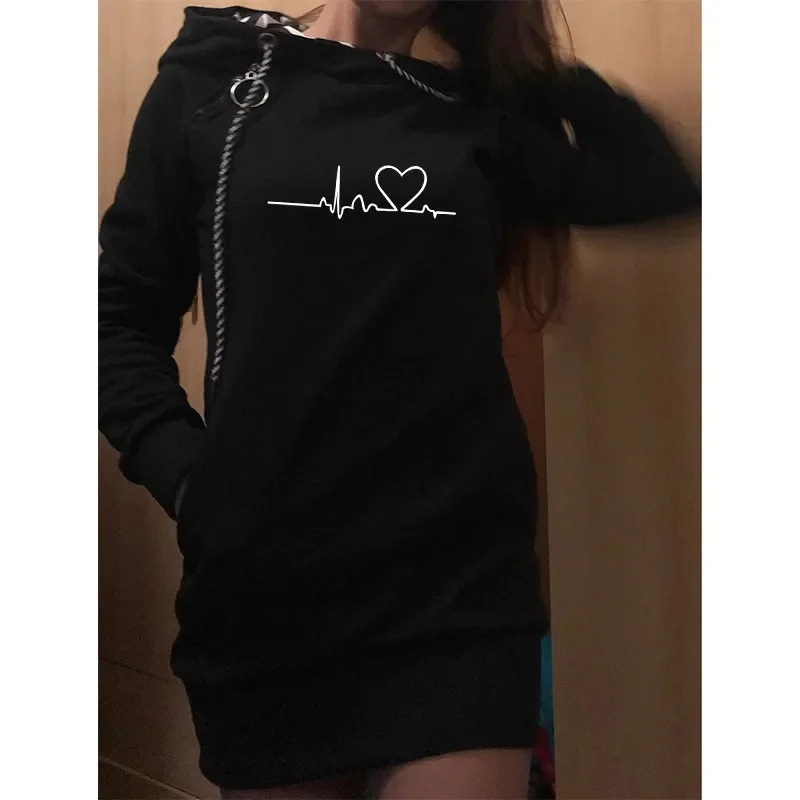 Women Fashion Long Sleeve Hoodie Dresses Autumn Winter Hooded Sweater dress Slim Fit Pullovers Long Sweatshirt