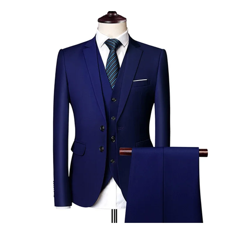 Wedding Suits For Men Elegant 3 Pieces Set Luxury Blazers Jackets Vest Pants Outfit Fashion Classic Full 2024 Formal Costume