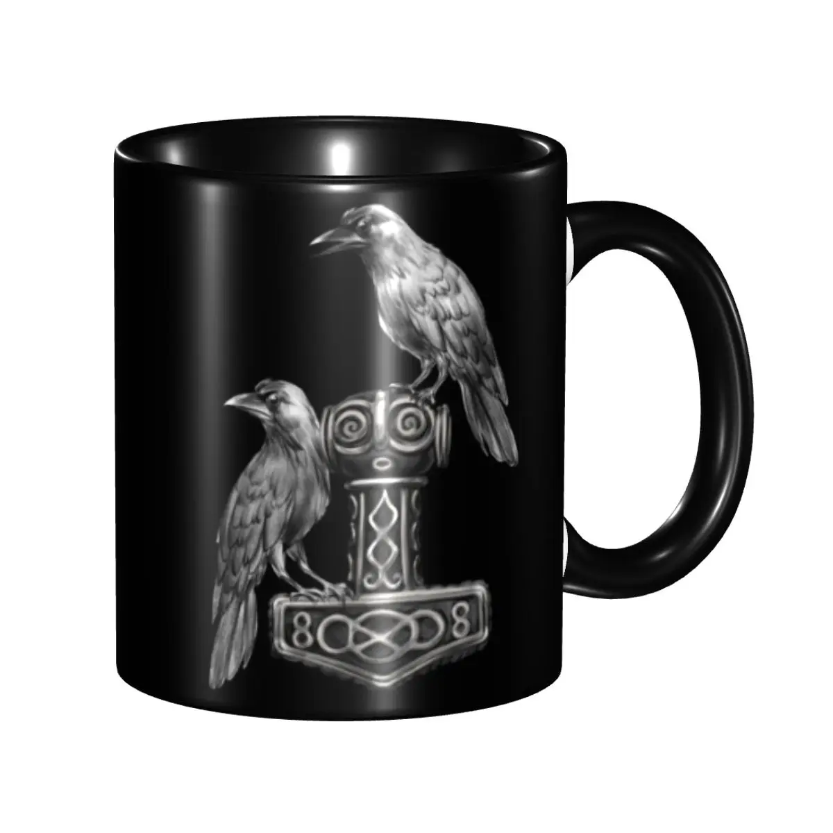 

Thor Hammer Mjolnir With Odin Ravens Coffee Mugs DIY Custom Norse Viking God Ceramic Milk Tea Mug Cup