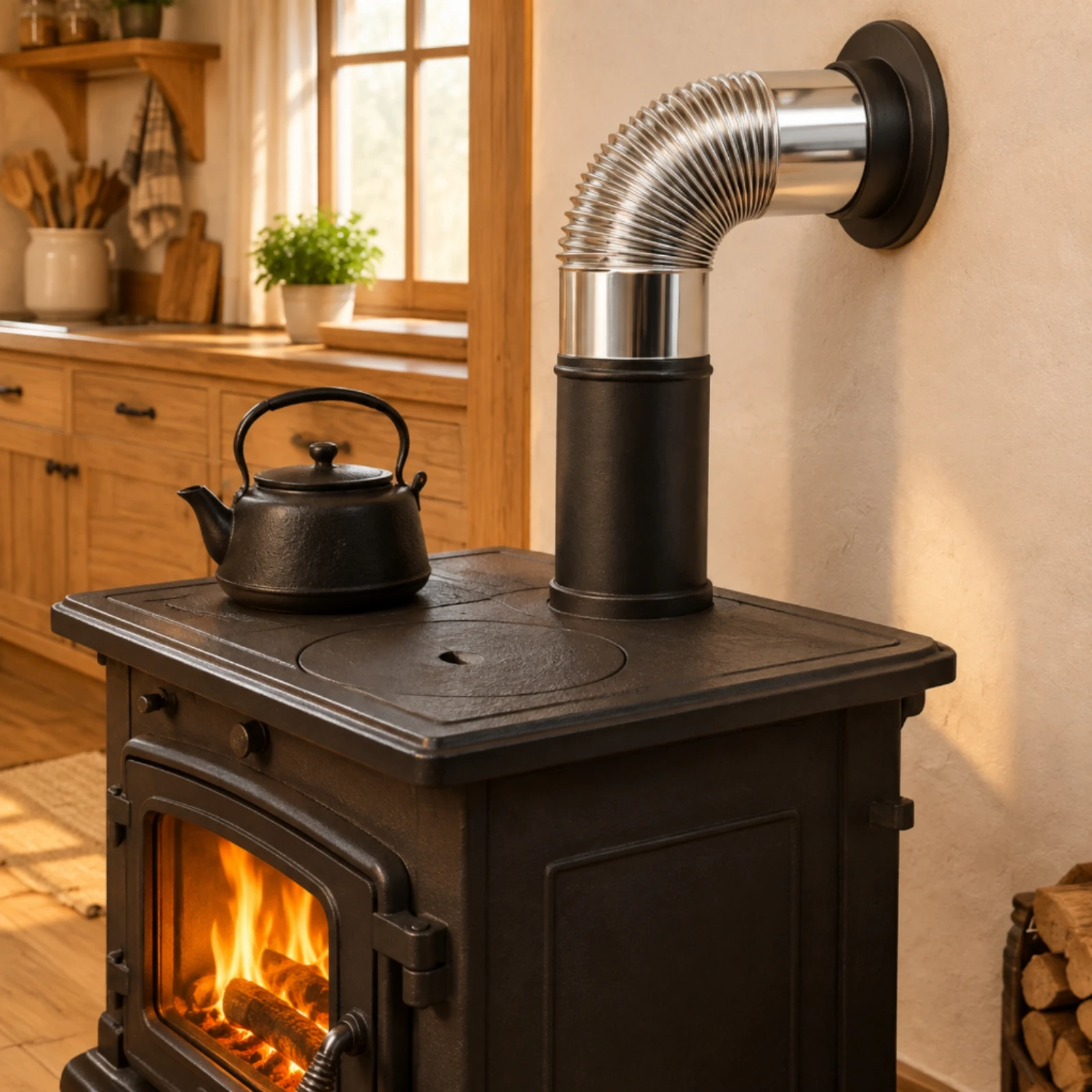 Stainless Steel Flue Pipe Elbow Corrosion Resistant 90-Degree Flue Elbow with Flexible Corrugated Section Fireproof Sturdy