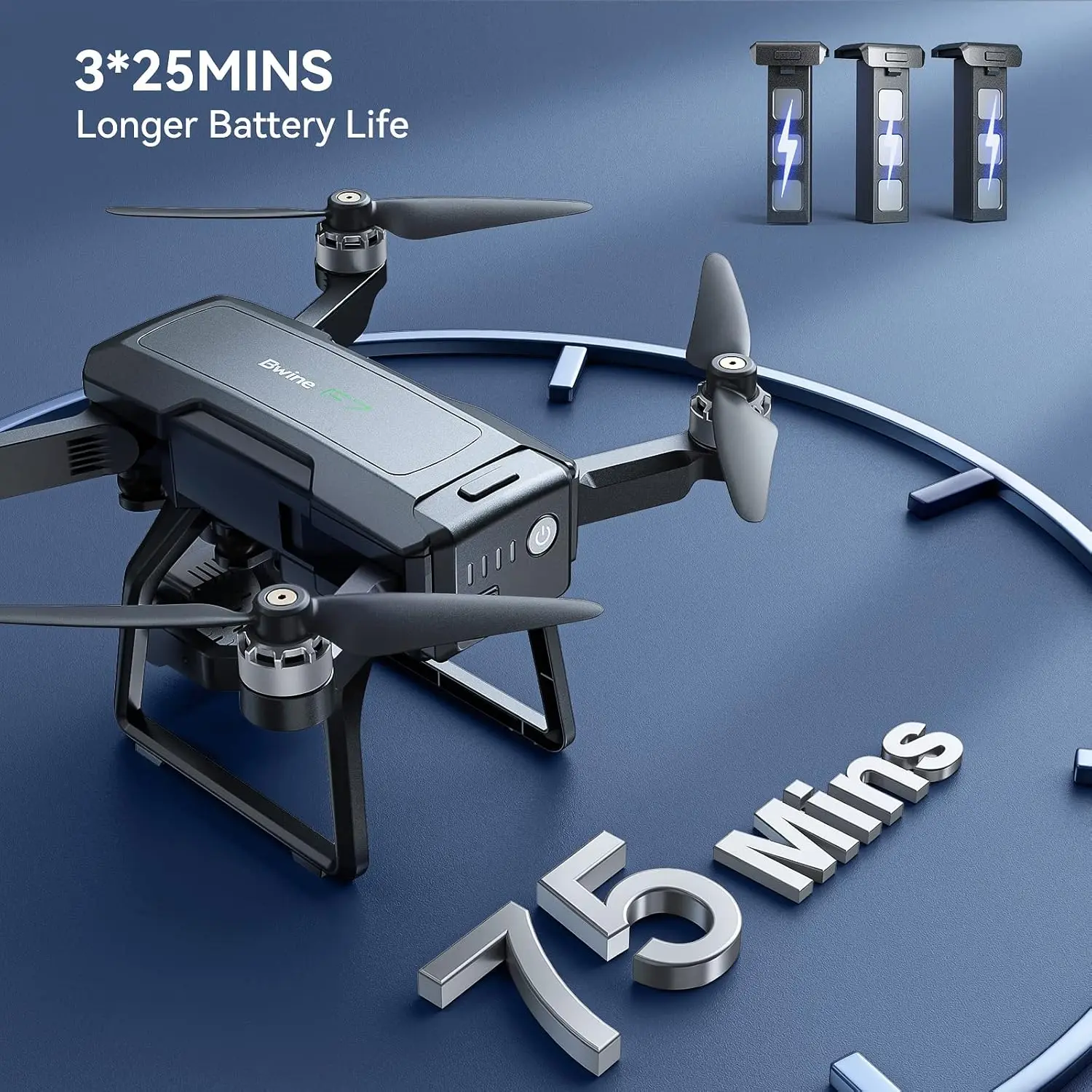 طائرة بدون طيار GPS 75 دقيقة قابلة للطي بدقة 4K مع كاميرا للبالغين المبتدئين، 3 عيون Gimbal + Bwine Drone تبديل البطارية لـ Bwine F7