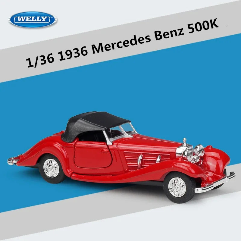 WELLY-Coche de juguete de Metal fundido a presión para niños, modelo de coche de aleación de 1936 K, Mercedes Benz 1:36, modelo de coche clásico, colección de simulación extraíble, regalo para niños, 500