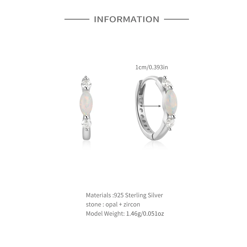 CANNER S925 Sterling Silver Mini Opal Zircon Hoop Earrings dla kobiet Klamra do uszu Drobna biżuteria Prezent Pendientes oorbellen Серьги — zdjęcie 3