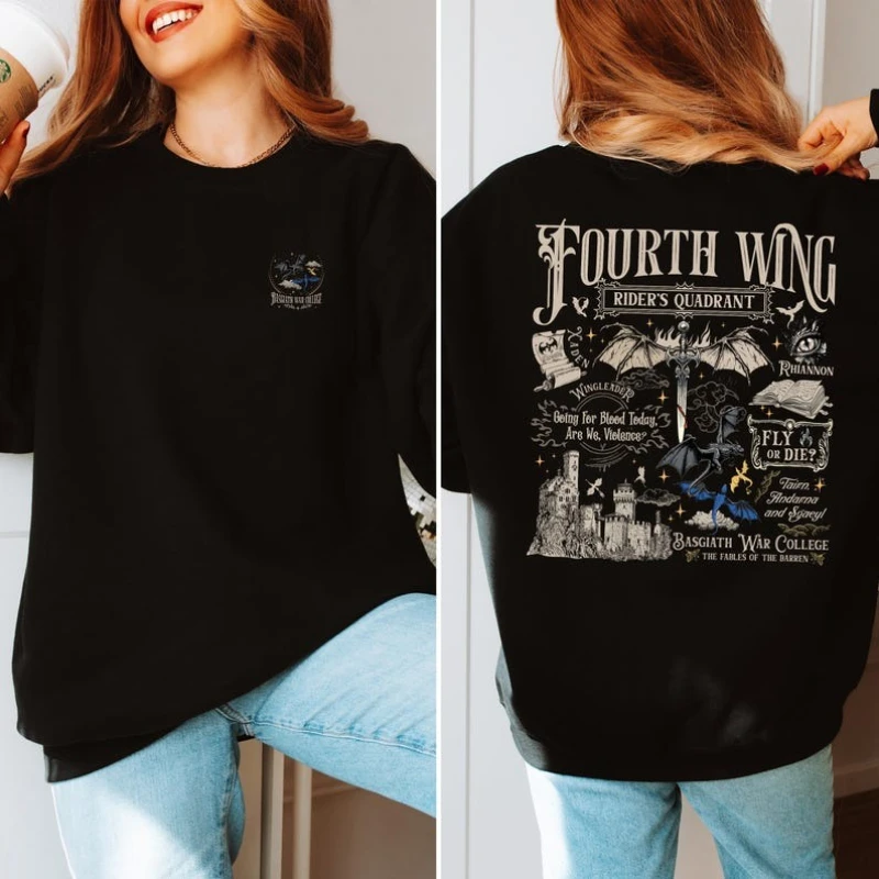 قميص رباعي الجناح الرابع لراكبي الدراجات الخيالية Dragon Merch Basgiath War College Lovers Tairn Xaden Riorson Andarna Empyrean Series