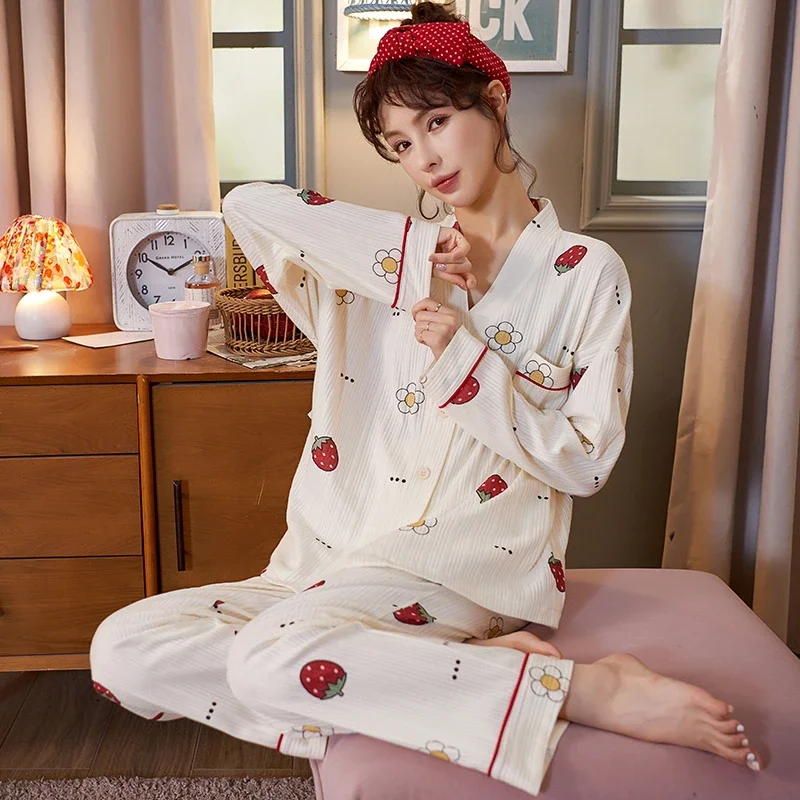 パジャマセット女性かわいいレジャーホーム服ファッションヤングフィットスーツカラフルなかわいい-пижама-女の子のためのルーズ春新着