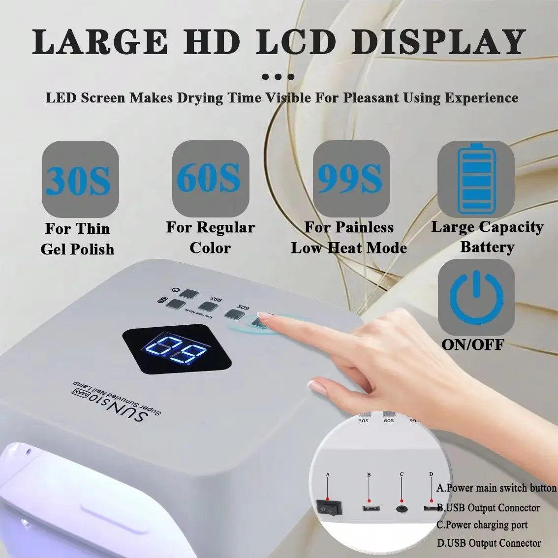 

SUNS10MAX 30LEDS 120W Rechargeable UV LED Nail Lamp Cordless Nail Dryer With Built-in Battery for Fast Drying Curing All Kinds U