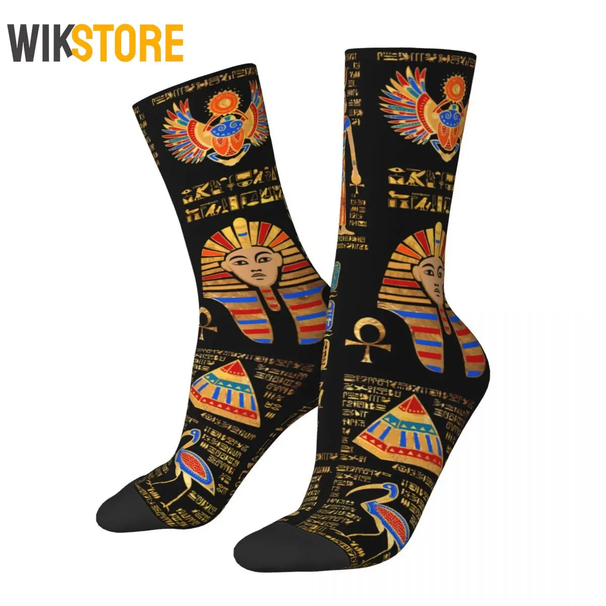 Autumn Winter Funny Women Men Egyptian Hieroglyphs And Deities On Black Socks Egypt Non-slip Fashion Crew Socks