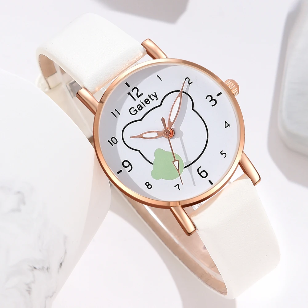 GAIETY Minimalist Style Teddy Bear Element Dial Watch Paired With Couple Casual Quartz Watch Is The Perfect Gift For Her(No Box)