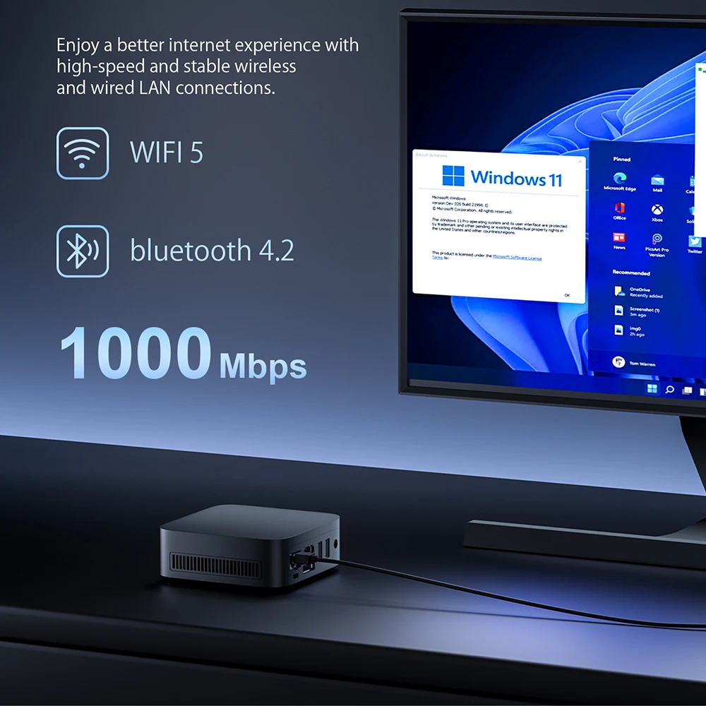 T10 PC Mini Intel Alder Lake N150 Windows 11 Komputer Saku Ultra Kecil Output 4K 60Hz Wifi5 BT4.2