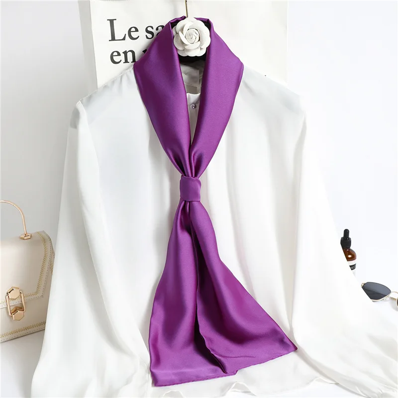 Roter, einfarbiger, langer Seidenschal für Damen, Haarschals, Seidensatin-Halstuch für Frauen, 14*145CM, Stirnbänder, schlichtes Taschenband, Damen-Accessoire – Detail 15