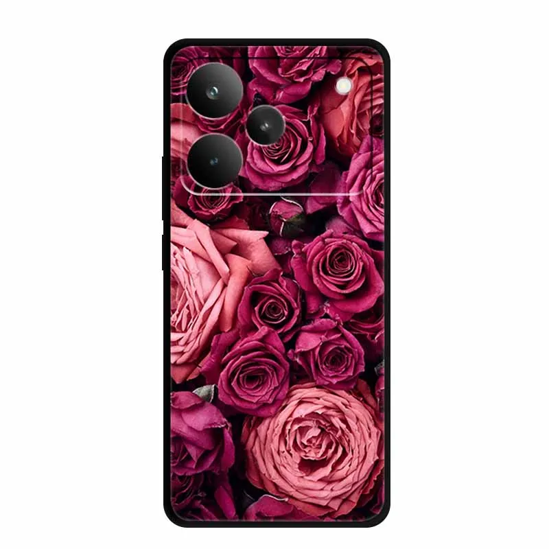 ل Realme P4 Pro 5G 2025 جراب هاتف 6.8 "الزهور رسمت لينة بولي TPU الأسود سيليكون الغطاء الخلفي لحقيبة Realme P 4 Pro Funda RMX5116