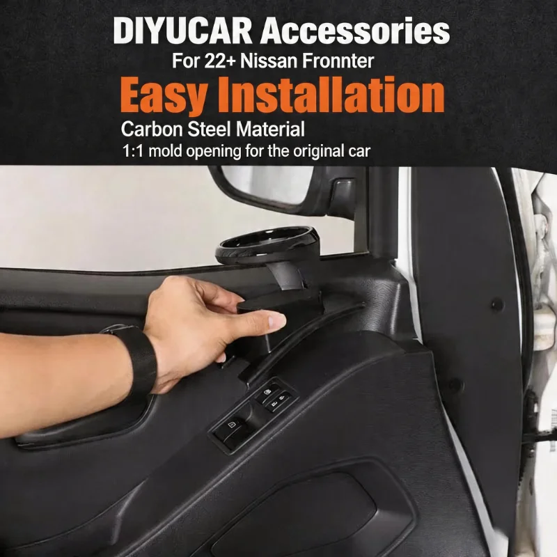 

For Nissan Frontier 2022-2026 Carbon Steel Black Inner Door Cup Holder Window Cup Holder Trim Interior Accessories