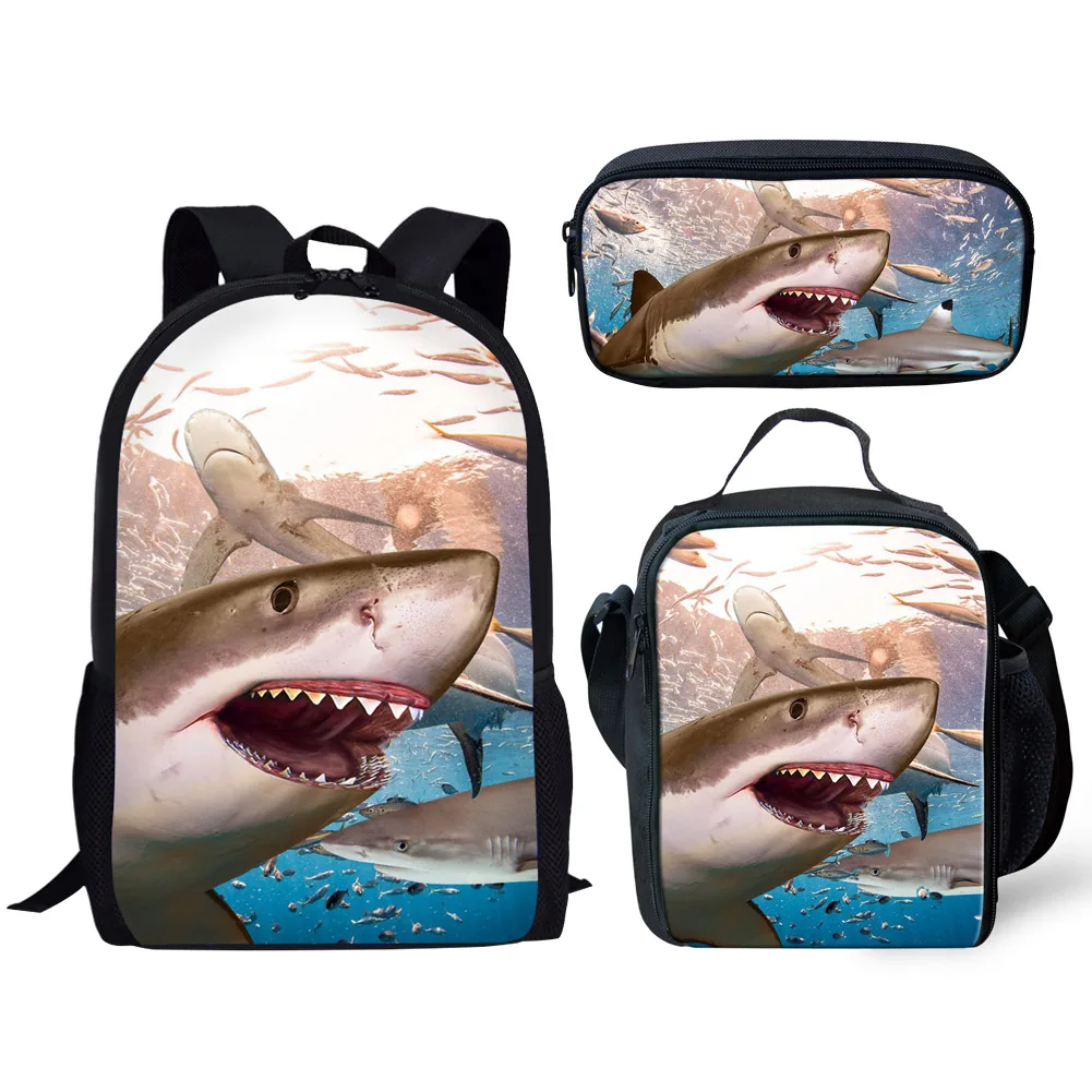 Shark Design 3Pcs School Bags Set for Teen Boys Girls Schoolbag Casual Backpack for Students Bookbag Large Capacity Backpack