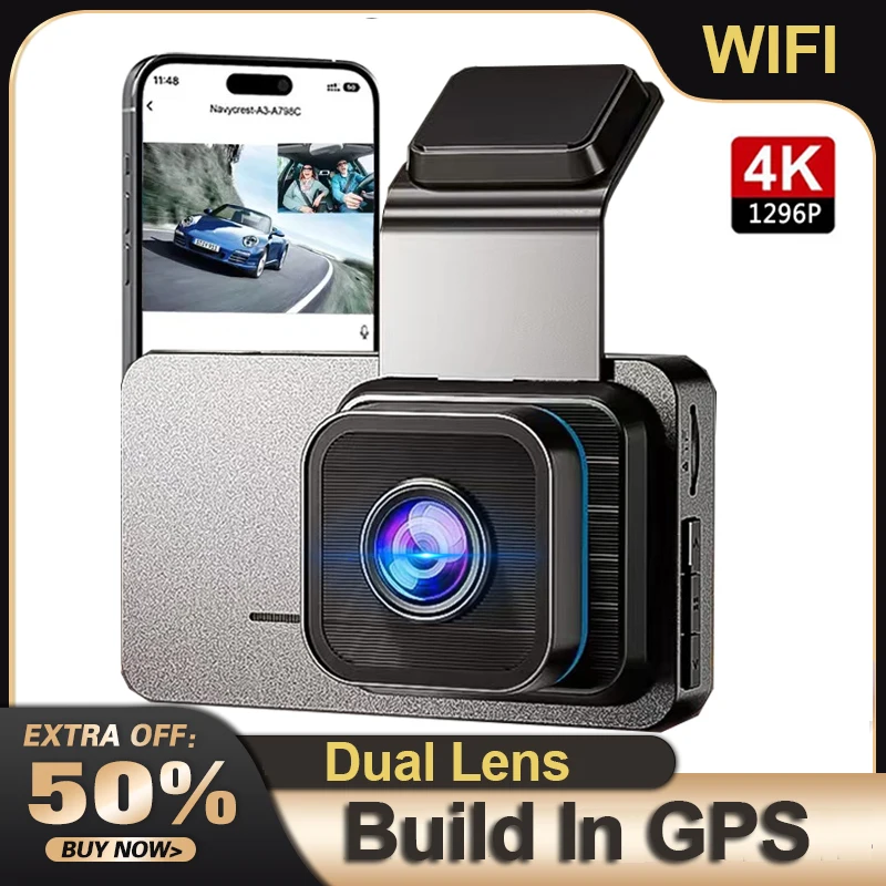 Car DVR Dashcam WIFI 4K Video Recorder Camera Registrator Camcorder Dual Lens 3 Inch IPS 24H Parking Monitor G-Sensor GPS Cam