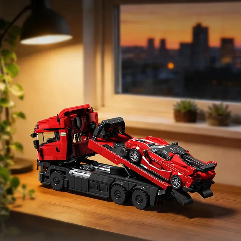 재고 있음 MOC 테크니컬 트레일러 키트 빌딩 블록 모델 스포츠카 및 트럭 브릭 조립 어린이 장난감 크리스마스 선물 세트