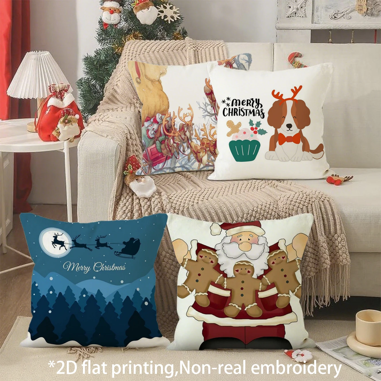 Christmas Cute Throw Pillow Covers Pattern Cushion Cover Suitable for Sofa Bedroom Car Pillow Cover