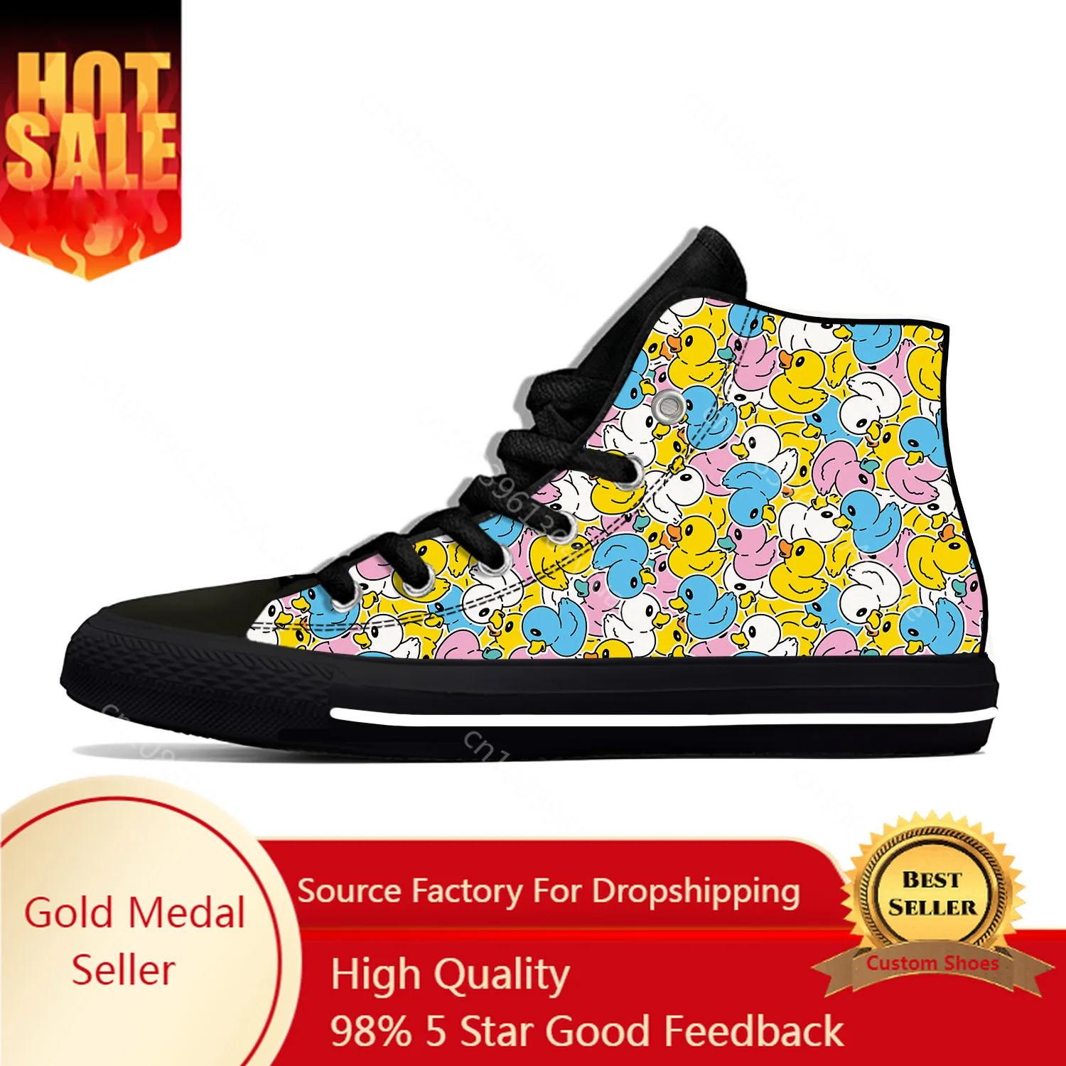 

Cartoon Duck Black High Top Sneakers Mens Womens Teenager High Quality Canvas Sneaker Fashion Casual Couple Shoes Custom Shoe