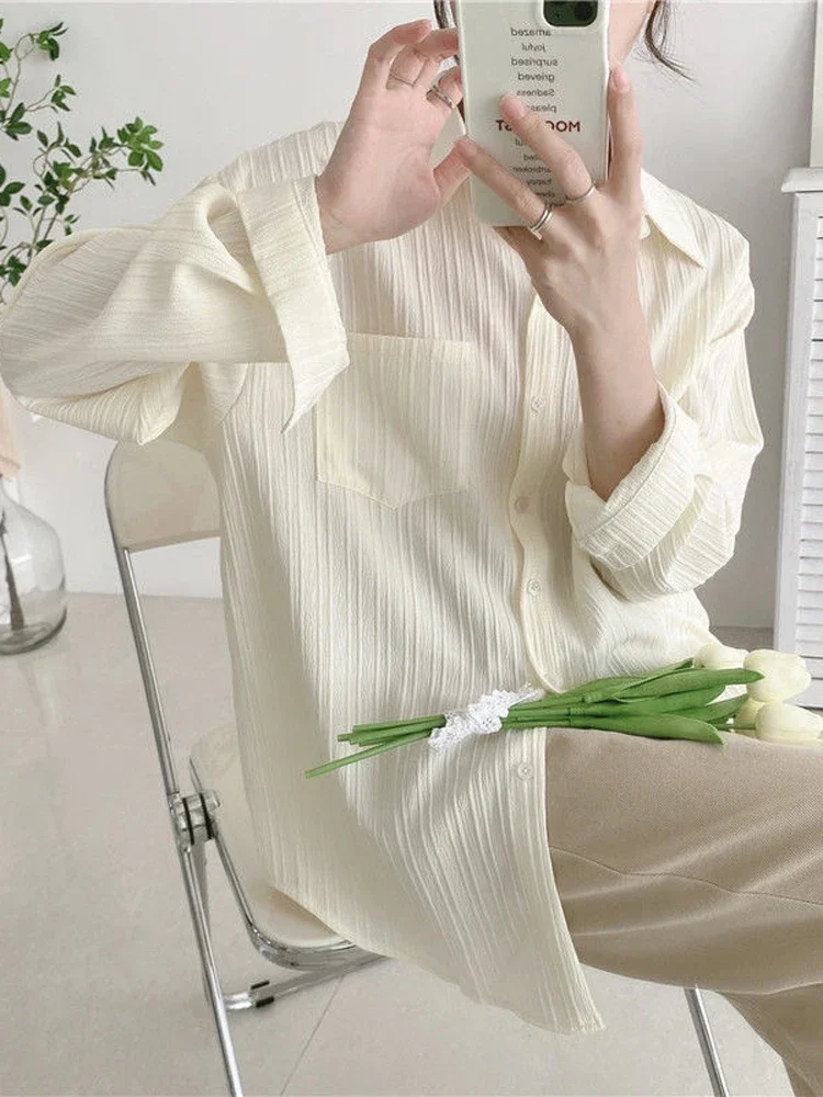 

Fashion Sun-proof High Quality Women Shirt Elegant Striped Oversize Long Sleeve Blouse Korean Chiffon Female Casual Tops