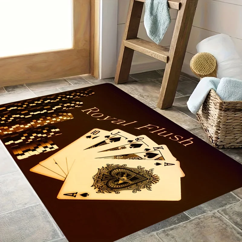 Royal Flush Poker Chips Flannel Rug Casino Gambling Theme Floor Mat Soft Non-slip Area Carpet for Living Room Bedroom Decor